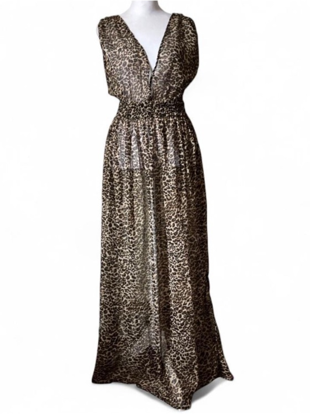 America & Beyond Leopard Print Maxi Cover Up Boho Beach Resort Dress size Medium - Picture 2 of 9